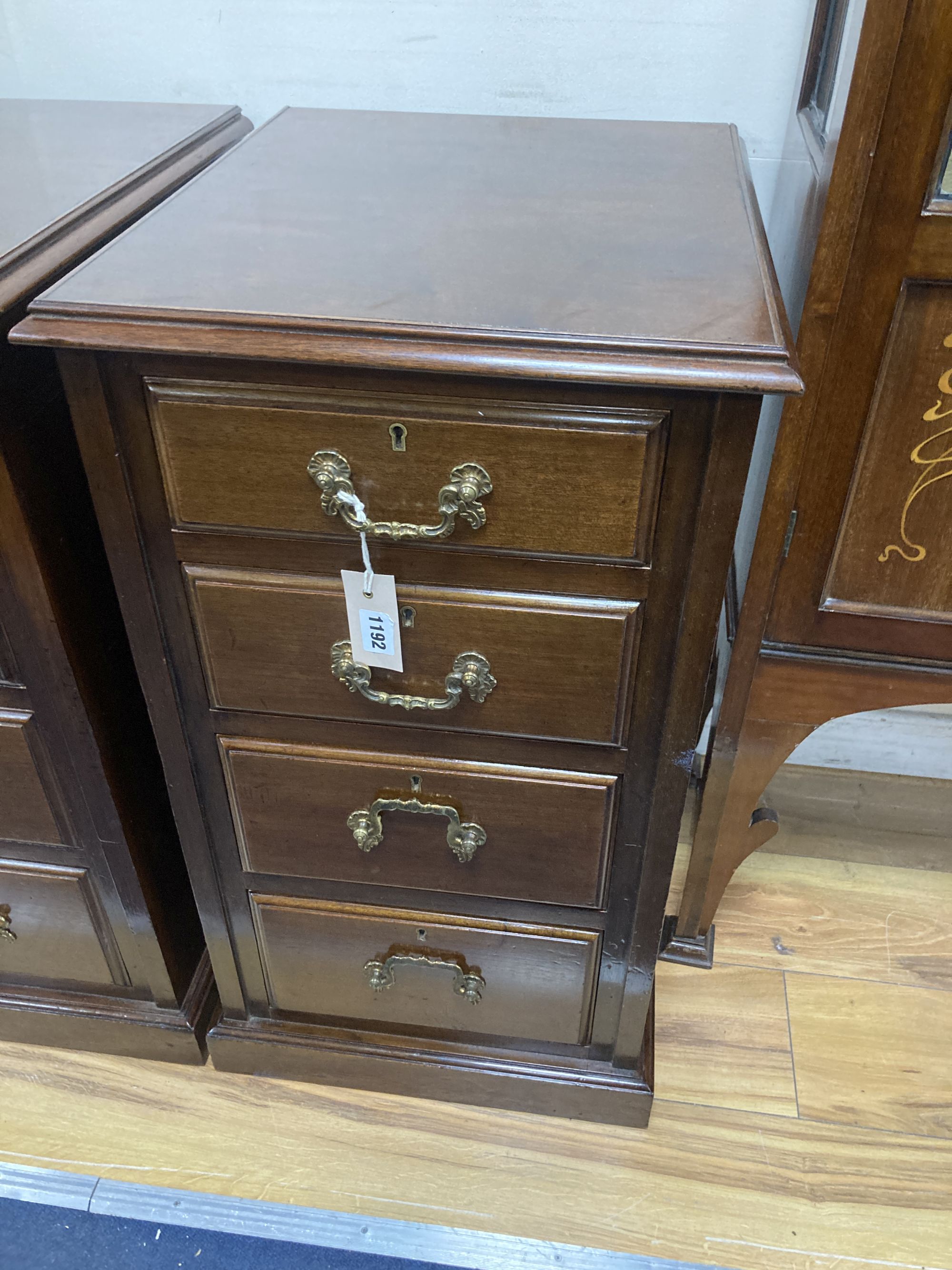 A pair of late Victorian mahogany chests, width 42cm, depth 49cm, height 75cm